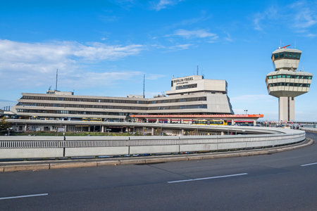 Berlin, Germany - October 22, 2020: Berlin-Tegel Otto Lilienthal main international airport with its terminal and control tower, which is due to permanently close for commercial trafficのeditorial素材