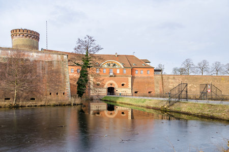 Spandau Citadel, one of the best preserved Renaissance military structures of Europe, now a museum. The part of the bastion Koenig (king bastion) with the Julius tower and the gate house with a draw bridge, now the main public entrance.のeditorial素材