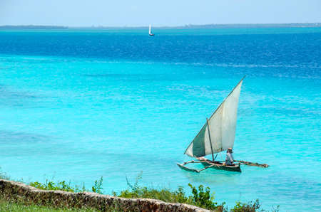Sailboat in the Indian ocean near Zanzibar, Tanzaniaの写真素材