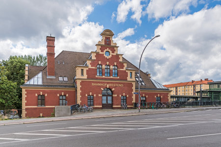 Berlin, Germany - August 8, 2021: Old reception building of the Westend station of Ringbahn circle line of the S-Bahn in the Charlottenburg districtのeditorial素材