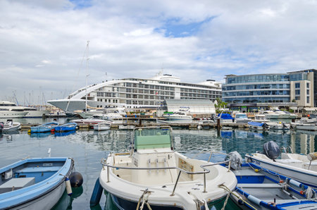 Gibraltar, British Overseas Territory - November 8, 2018: Ocean Village and the Sunborn, a five star purpose-built super yacht hotel, and casino Admiralのeditorial素材