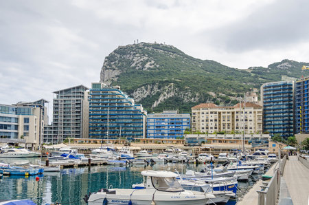 Gibraltar, British Overseas Territory - November 8, 2018: Strait and Rock of Gibraltar with the Marina Bay Square and the Ocean Villageのeditorial素材