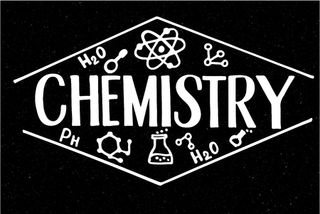 Hand Drawn Chemisrty with black background, many sign chemistryの写真素材