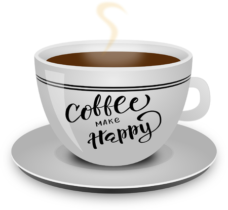Hand drawn Coffee making Happy with background white cupの写真素材