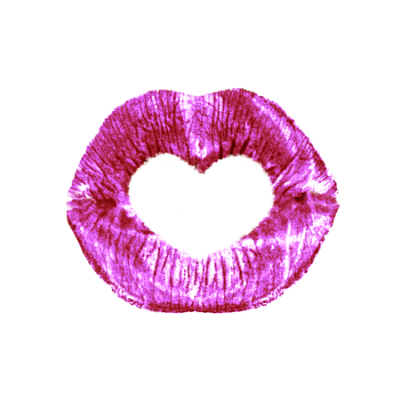 Beautiful red/pink lips with heart isolated on white background, valentine, concept for Valentine's dayの写真素材