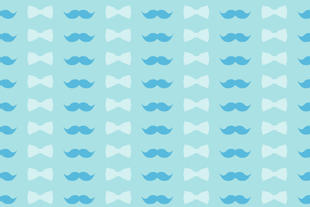 Colorful pattern in gently blue tones - mustache and bow tie for design, wallpaper and decor.の写真素材