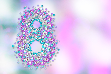 Abstract floral greeting card. Pink-blue flowers 8 March on blurred background. Happy Women's Day.の写真素材