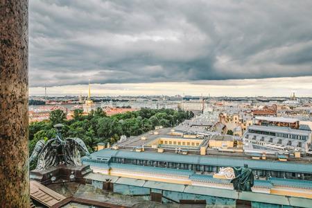 Panoramic view of St. Petersburg (Palace Square, rooftops) from the height of St. Isaac's Cathedral, St. Petersburg, Russia.のeditorial素材