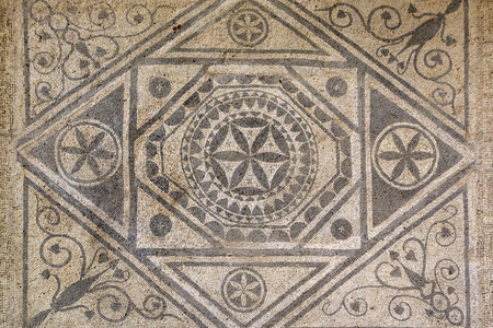 Floor mosaic of colored stones in villa Roman mosaics in Risan, Risana, Boca-kotor bay, Montenegroのeditorial素材