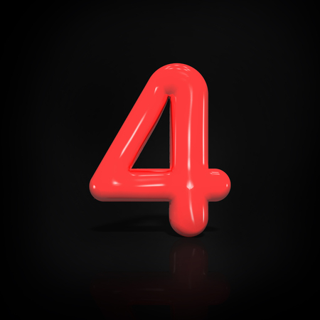 Glossy red paint number 4 on white background, 3d rendering illustration