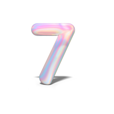 Realistic shiny number 7 (seven) for celebration design, bright holographic design, winter collection and modern technology font, 3d renderingの写真素材