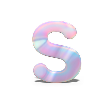 Abstract 3d capital letter S in bright holographic design. Realistic shiny alphabet on neon blue pink font, isolated white background. 3d renderingの写真素材