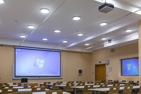 St. Petersburg, Russia - April 6, 2018: Interior of empty University audiences, modern school classroom, St. Petersburg, Russiaのeditorial素材