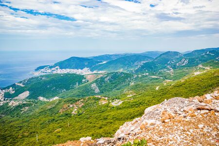 Beautiful landscape of Adriatic sea, mountains on Coast Budva Riviera, Montenegroの写真素材
