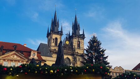 PRAGUE, CZECH REPUBLIC - DECEMBER 1, 2019: Traditional Christmas market in Stare Mesto old square, Prague, Czech Republicのeditorial素材