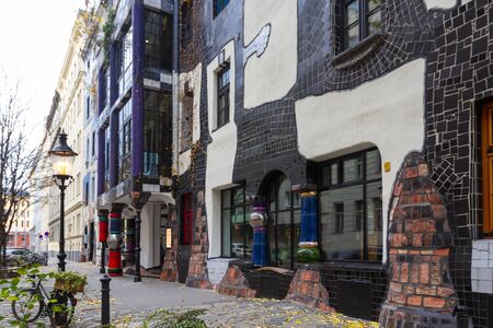 VIENNA, AUSTRIA - NOVEMBER 16, 2019: Vienna Hundertwasser Museum, beautiful colorful house with unusual walls and windows, Vienna, Austriaのeditorial素材