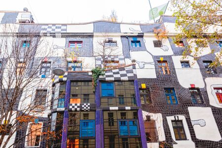 VIENNA, AUSTRIA - NOVEMBER 16, 2019: Vienna Hundertwasser Museum, beautiful colorful house with unusual walls and windows, Vienna, Austriaのeditorial素材