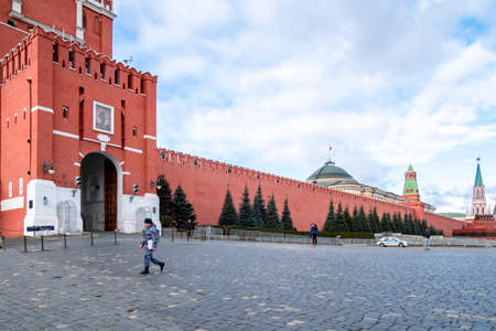 MOSCOW, RUSSIA - FEBRUARY 29, 2020: Christmas market on Red Square, Moscow Kremlin,  building of Historical Museum in center city , Moscow, Russiaのeditorial素材