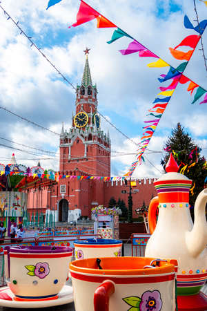 MOSCOW, RUSSIA - FEBRUARY 29, 2020: Christmas market on Red Square, Moscow Kremlin in center city , Moscow, Russiaのeditorial素材