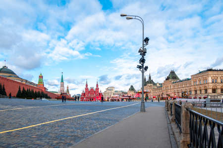 MOSCOW, RUSSIA - FEBRUARY 29, 2020: Entrance to Red Square, Iberian Gate and Chapel, building of...