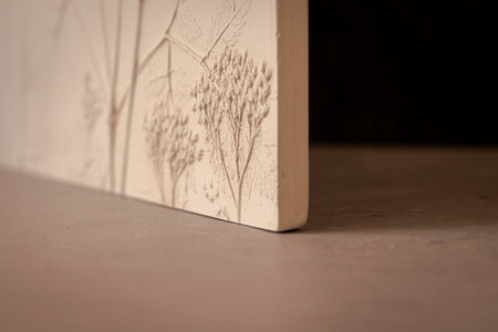 Element botanical bas-relief wildflowers for stylish living room interior. 3D Flower plaster decor....