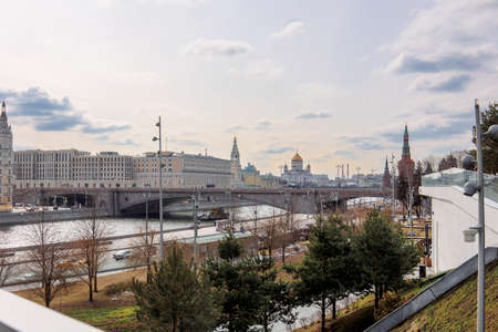 Moscow, Russia - April 1, 2022: Panoramic view of Moscow from Zaryadye park.のeditorial素材