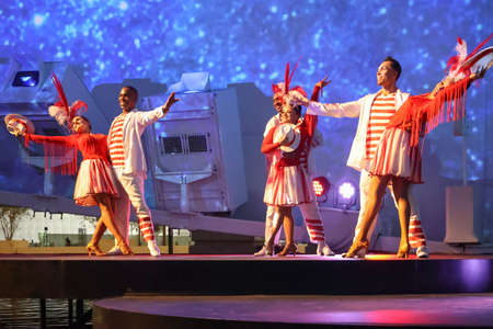 Dubai, UAE - November 30, 2021: Expo 2020. National dances in pavilion of Brazil. Dancers in...