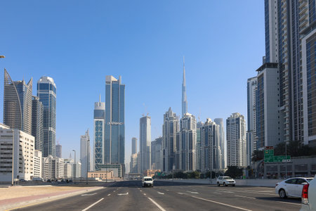 Dubai, UAE - November 27, 2021: Panoramic view of towers buildings, skyscrapers in Business Center in Dubai.のeditorial素材