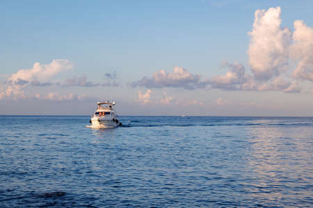 Panoramic view of beautiful yachts stand in harbor in port of Rhodes, Greece. High quality photo