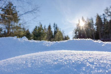Winter Merry christmas and happy new year background. Beautiful snowdrifts with light, snow flakes,...