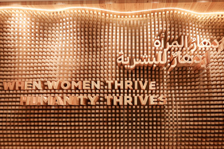 Dubai, UAE - November 30, 2021: Exhibition EXPO 2020. Unusual architectural art objects, pavilions and exhibitsのeditorial素材