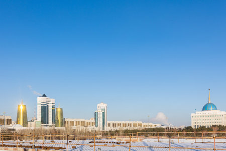 Modern residential buildings on sunny winter day, Nur-Sultan, Astana, Kazakhstan. High quality photoの写真素材