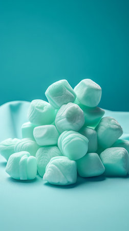 white and turquoise marshmallows on turquoise background, aiの素材