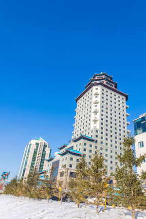 Astana, Kazakhstan - November 23, 2022: Hotel building Beijing Palace Soluxe Hotel Astana in city centerのeditorial素材