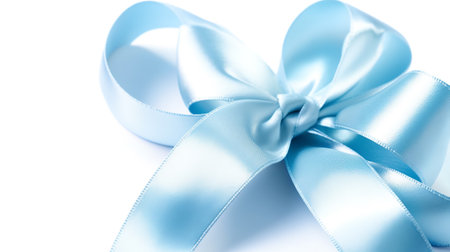Beautiful light blue ribbon with bow isolated on white background. Generative AI. high quality illustrationの素材