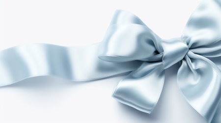 Beautiful light blue ribbon with bow isolated on white background. Generative AI. high quality illustrationの素材