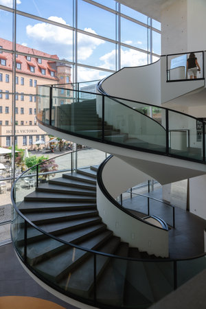 Nuremberg, Germany - July 19, 2023: Beautiful modern art spiral staircase in Neues Museum of Nurnberg, Franconia, Bavariaのeditorial素材