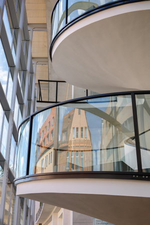 Nuremberg, Germany - July 19, 2023: Beautiful modern art spiral staircase in Neues Museum of Nurnberg, Franconia, Bavariaのeditorial素材
