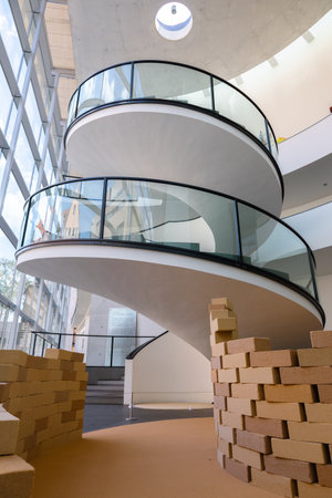 Nuremberg, Germany - July 19, 2023: Beautiful modern art spiral staircase in Neues Museum of Nurnberg, Franconia, Bavariaのeditorial素材