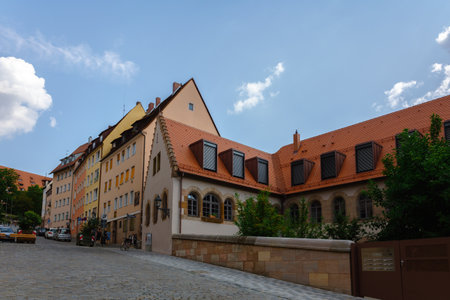 Nuremberg, Germany - July 19, 2023: Beautiful well-groomed streets of old town. View of historical center of Nuremberg, Franconia, Bavariaのeditorial素材