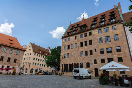 Nuremberg, Germany - July 19, 2023: Beautiful well-groomed streets of old town. View of historical center of Nuremberg, Franconia, Bavariaのeditorial素材