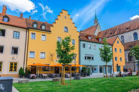 Regensburg, Germany - July 20, 2023: Colorful houses in old streets of Regensburg, eastern Bavaria, Germany.のeditorial素材