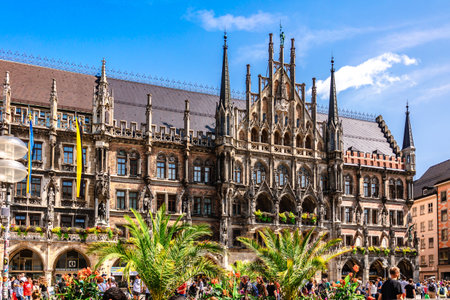 Munich, Germany - July 22, 2023: Panoramic view of Marienplatz town hall of Marien Square in Munich, Bavaria, Germanyのeditorial素材