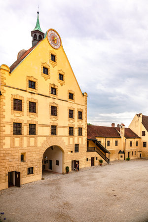 Landshut, Germany - July 24, 2023: Panoramic view of courtyard of medieval Trausnitz castle, Landshut, Bavaria, Germanyのeditorial素材