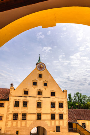 Landshut, Germany - July 24, 2023: Panoramic view of courtyard of medieval Trausnitz castle, Landshut, Bavaria, Germanyのeditorial素材