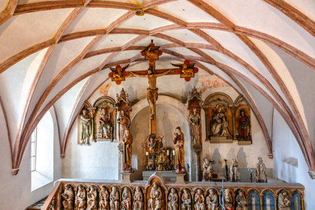 Landshut, Germany - July 24, 2023: Trausnitz castle inside. Halls and galleries of museum with paintings, frescoes and exhibits. Beautiful room interiors. Landshut, Germany.のeditorial素材