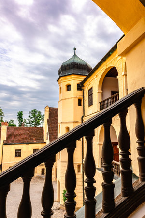 Landshut, Germany - July 24, 2023: Panoramic view of courtyard of medieval Trausnitz castle, Landshut, Bavaria, Germanyのeditorial素材