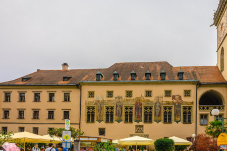 Passau, Germany - July 21, 2023: Colorful fasade of old medieval house, Passau, Bavaria, Germany.のeditorial素材