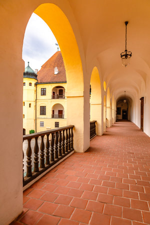 Landshut, Germany - July 24, 2023: Panoramic view of courtyard of medieval Trausnitz castle, Landshut, Bavaria, Germanyのeditorial素材