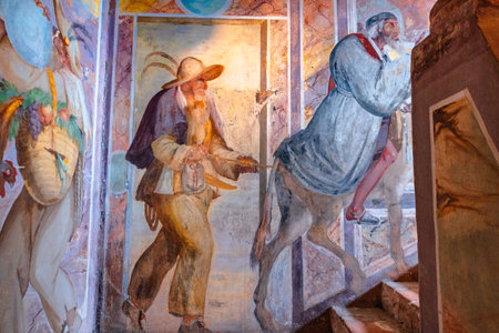 Landshut, Germany - July 24, 2023: Trausnitz castle inside. Halls and galleries of museum with paintings, frescoes and exhibits. Beautiful room interiors. Landshut, Germany.のeditorial素材